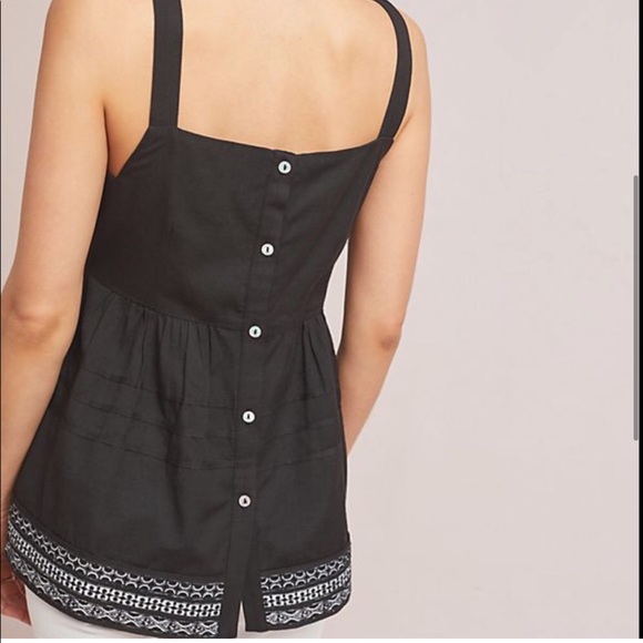 Anthropologie Amit aggarwal black top button back strap linen Olivia - Picture 2 of 13